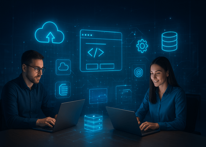 ChatGPT Image Aug 28, 2025, 12_3-min Business professionals analyzing cloud applications using Platform as a Service solutions